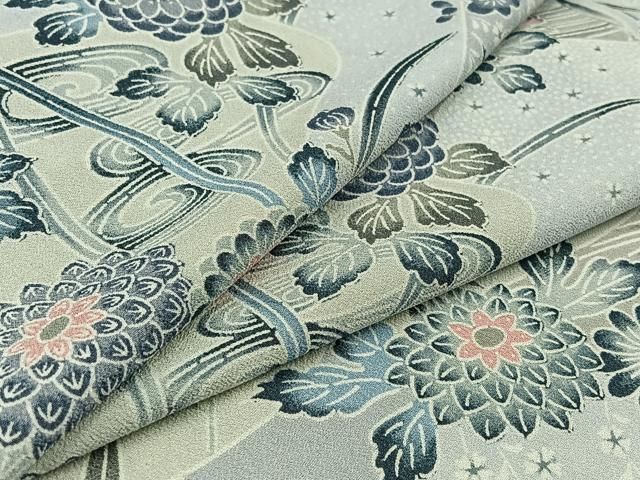 平和屋着物▽上質な小紋　単衣　更紗花鳥文　鬼しぼ縮緬　正絹　逸品　AABA9576jh 平和屋着物▽上質な小紋 単衣 更紗花鳥文 鬼しぼ縮緬 正絹 逸品