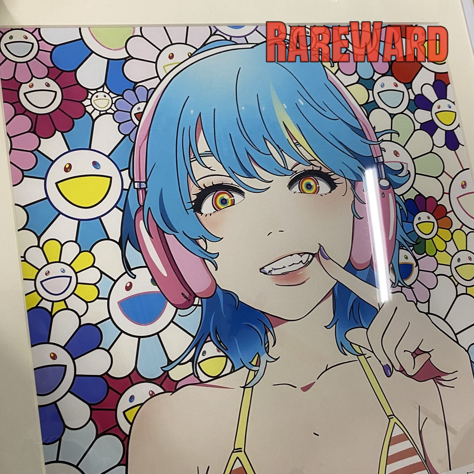 mebae × 村上隆版画smile_02ブルーヘアー、ピンクヘッドホンwM.F Takashi Murakami × mebae smile_02 村上隆 × Mebae Smile_02 版画