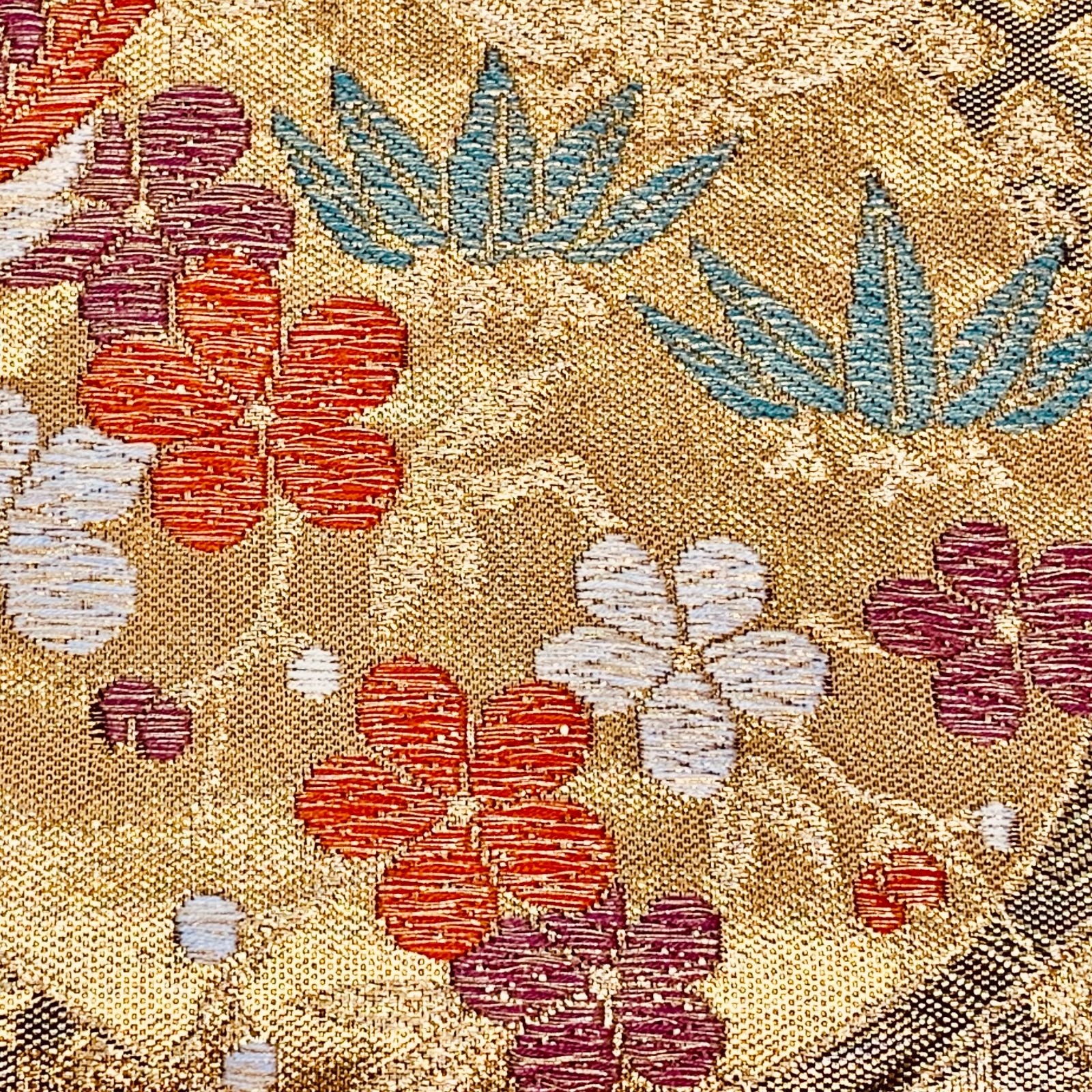 和装 袋帯 六通柄 ゴールド 刺しゅう 鳳凰 お花柄 長さ 約424㎝ USED