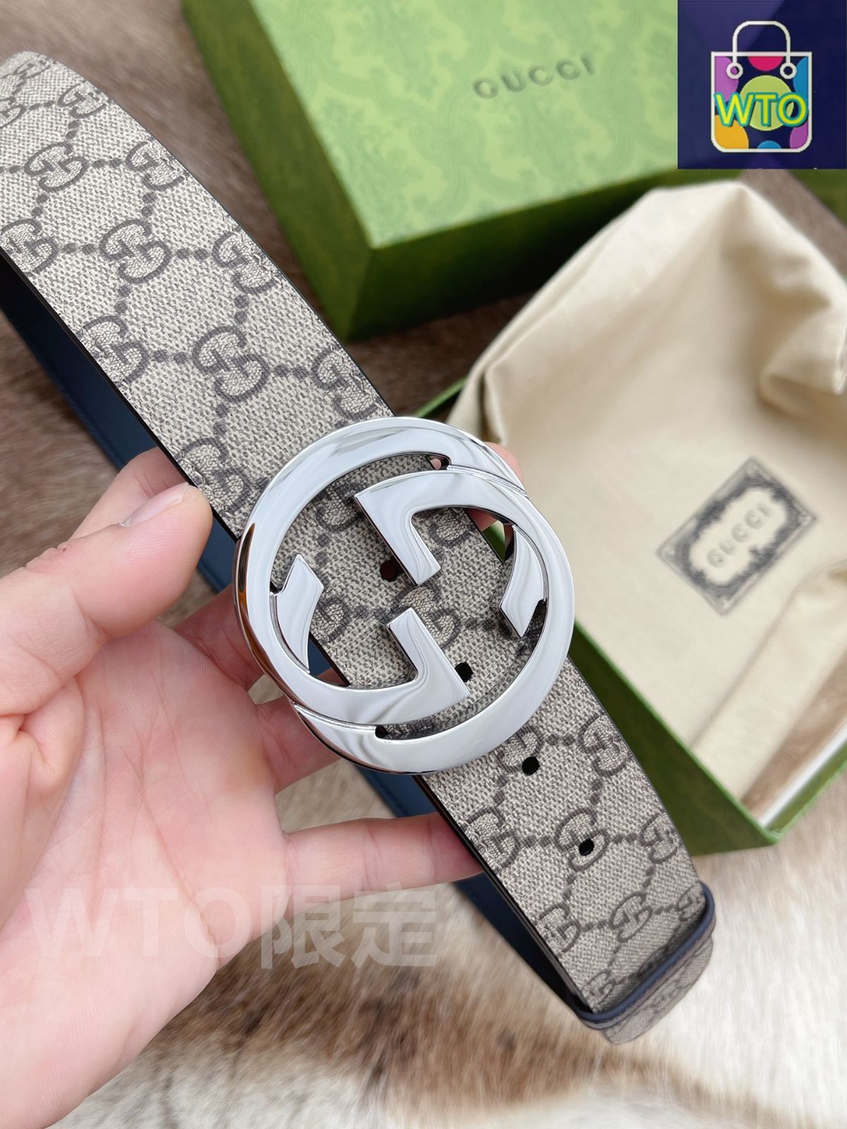 値下げ❣グッチ　 ベージュ 　レザー ベルト　ダブルGロゴ 643847_CAO2T_1062_001_100_0000