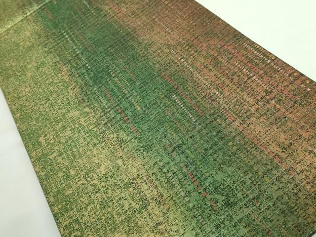 平和屋本店□極上 伝統工芸品 伊那紬 手織り 全通柄袋帯 間道 金彩