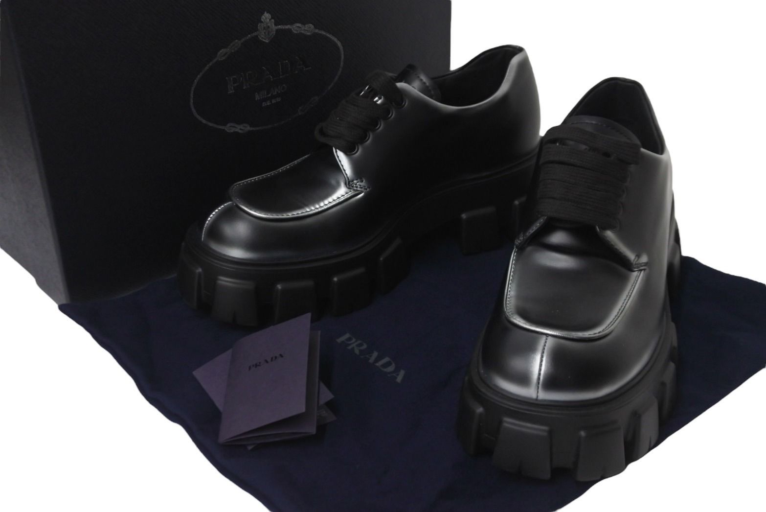 新品同様 PRADA プラダ モノリス ブラッシュドレザー レース