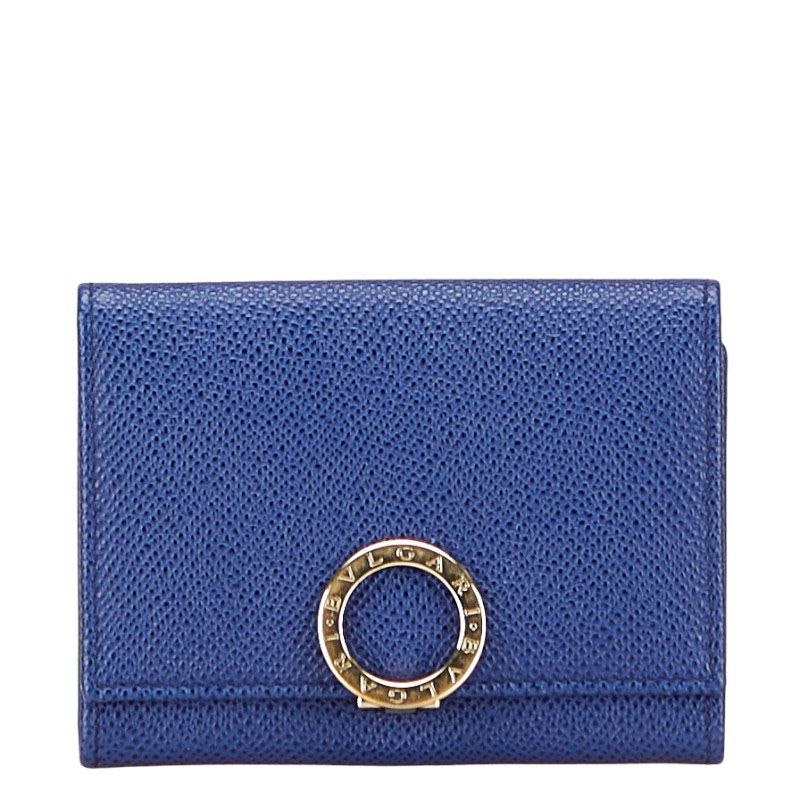 ブルガリ ロゴクリップ カードケース 名刺入れ ブルー ゴールド レザー レディース BVLGARI 234-32566