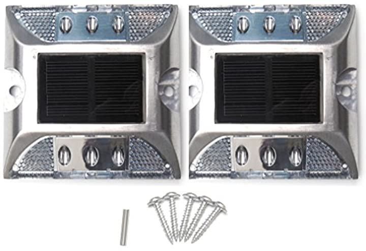 kasamy 6 LED 道路 鋲 路肩 標 誘導 灯 ソーラー 充電 式 セット 白 点滅 2個 + 固定用 ビス 5本( 35. 6LED 白 2個 ビス セット)
