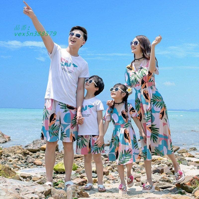 親子服 ビーチ 上下セット Tシャツワンピース花柄母女 家族服