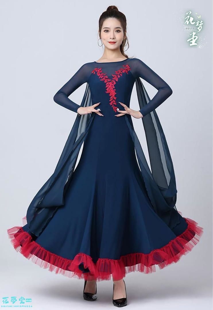 上品 社交ダンスドレス 刺繍花柄 フロント付き袖 モダンダンス衣装ダンスドレス 25年新作 新品未使用上品 社交ダンスドレス 刺繍花柄 フロント付き袖