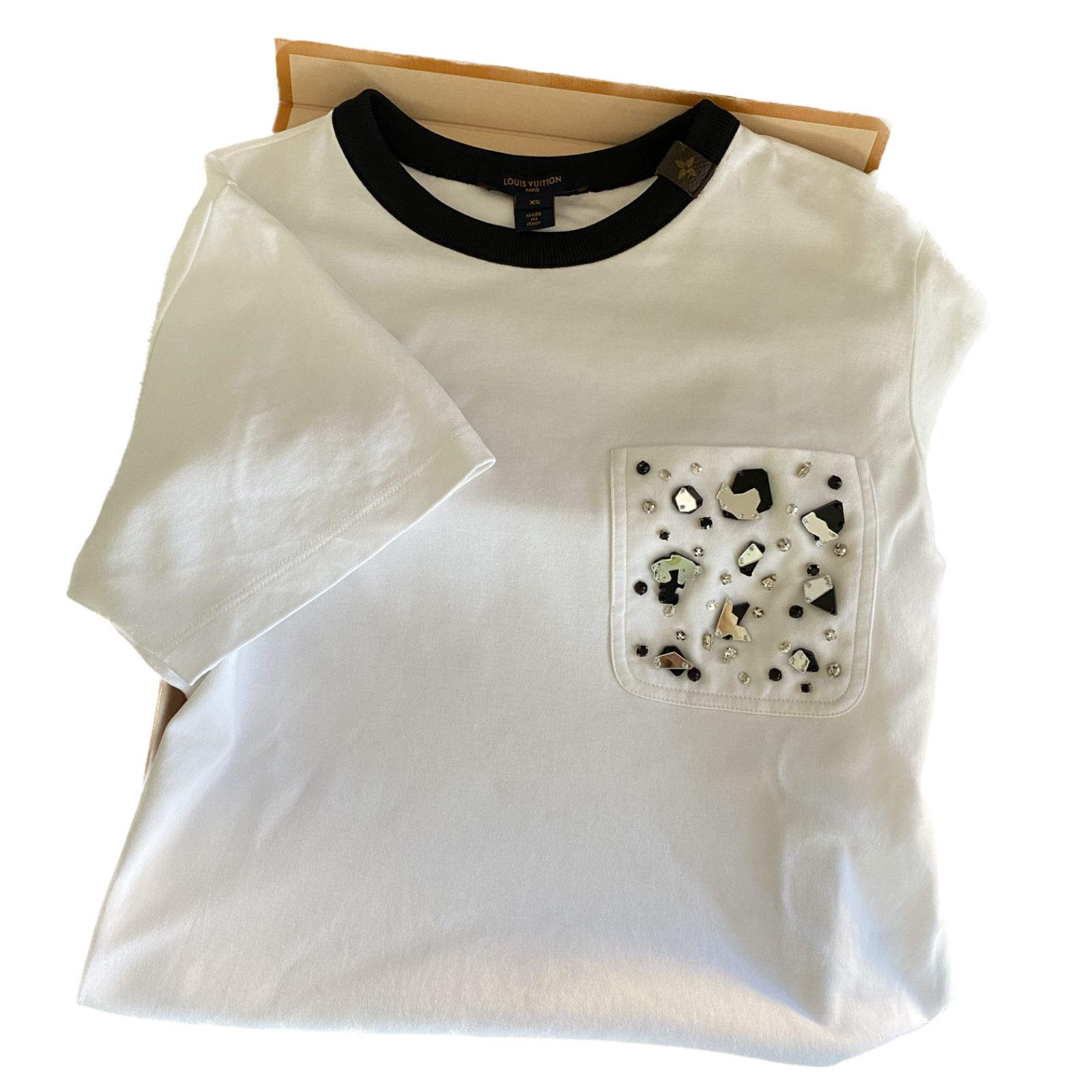 LOUIS VUITTON 】Tシャツ ホワイト ビジュー クリスタル - メルカリ