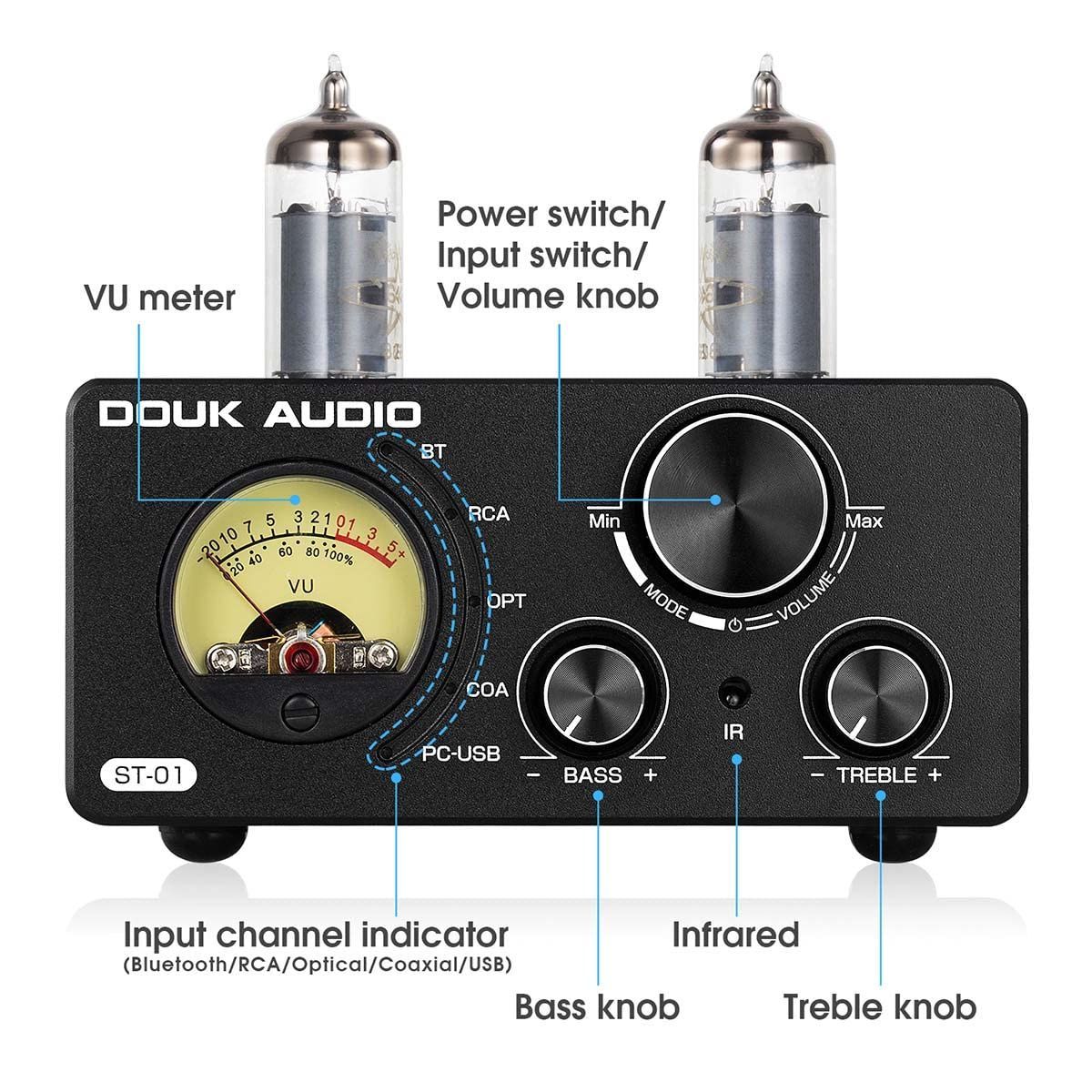 DOUK AUDIO ST-01 6K4 HiFi Bluetooth 5.0 真空管アンプ USB DAC COAX