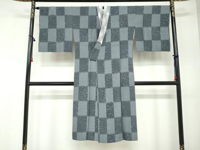 平和屋着物●長襦袢 袷 市松草花文 さが美扱い 正絹 DAAW5784ud