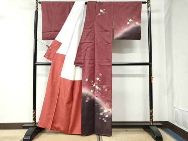 平和屋着物●訪問着 紬地 作家物 吹き寄せ花文 金彩 正絹 ♥ CAAW8337yc