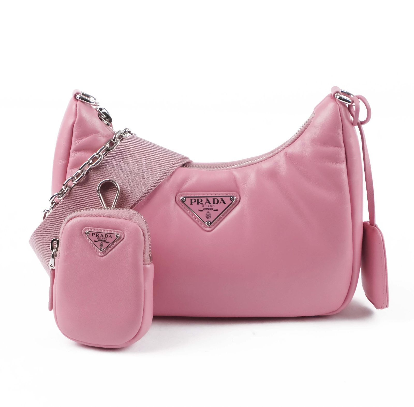 PRADA プラダ⭐ピンク⭐レザー⭐ウォレットショルダーバッグ 美品】プラダ PRADA ショルダーバッグ エンブロイダリードリル