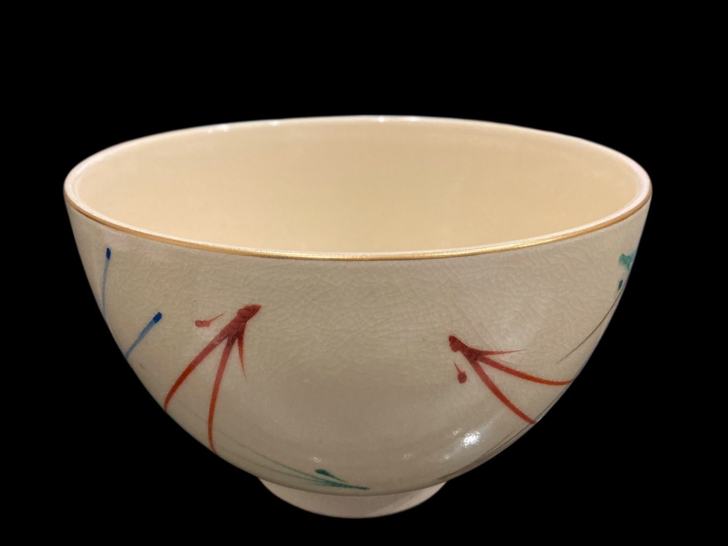 京焼 清水焼 平安龍靖 小栗龍靖 松葉文 金彩 抹茶碗 龍靖造 茶道具