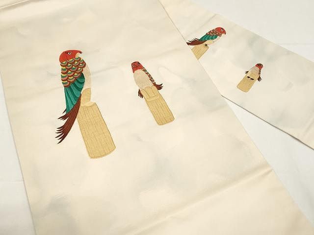 平和屋着物○西陣 九寸名古屋帯 総刺繍 尾長鶏 証紙付き 正絹 逸品