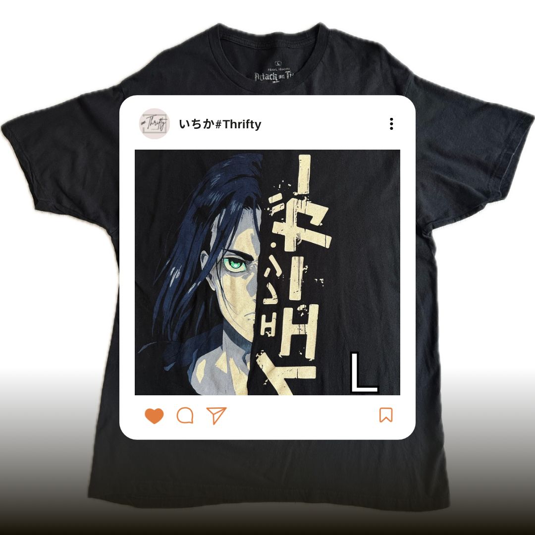 古着 進撃の巨人 エレン アニメ キャラクター 人気 Tシャツ 半袖 黒 