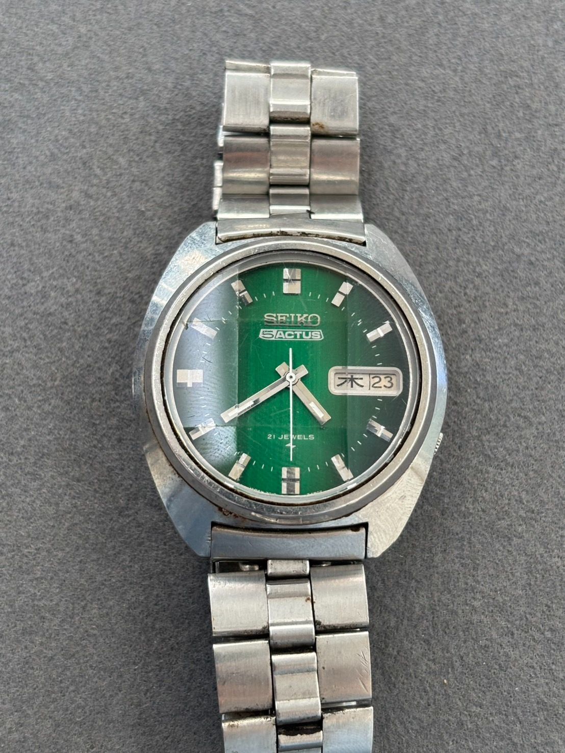D【中古】SEIKO5 ACTUS 21JEWELS グリーン文字盤 - メルカリ