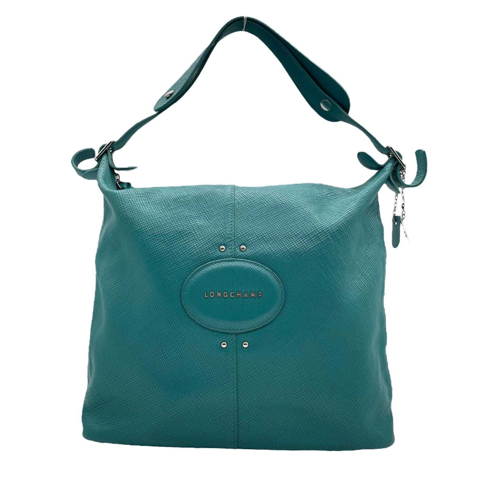 ロンシャン LONGCHAMP クアドリ レザー ホーボーバッグ ショルダーバッグ 水色 ターコイズブルー シルバー金具 U2