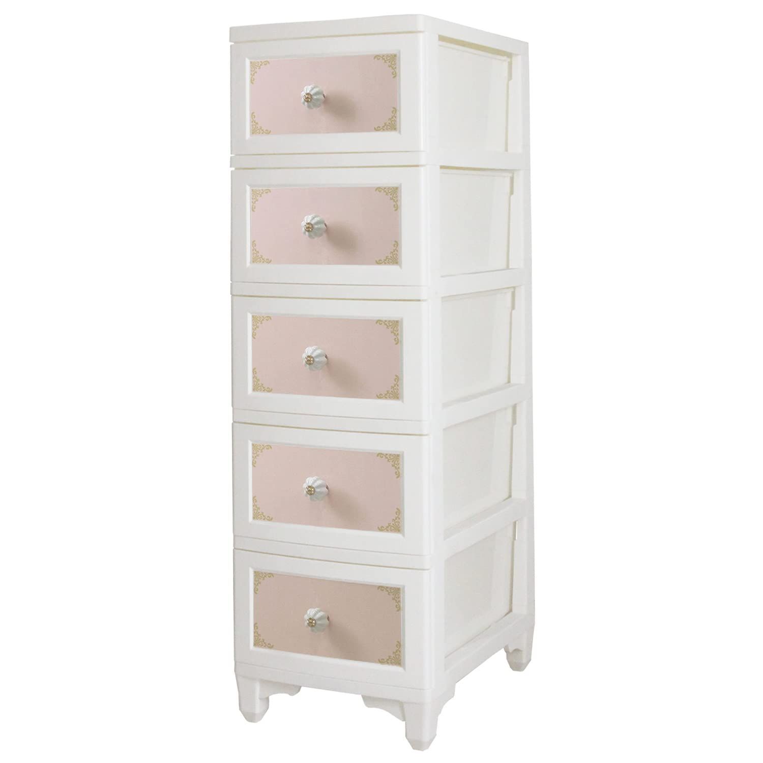 人気商品 ドレスチェンジチェスト coco リルデココ 5段 de ピンク Lilou W34×D49×H114cm ILC