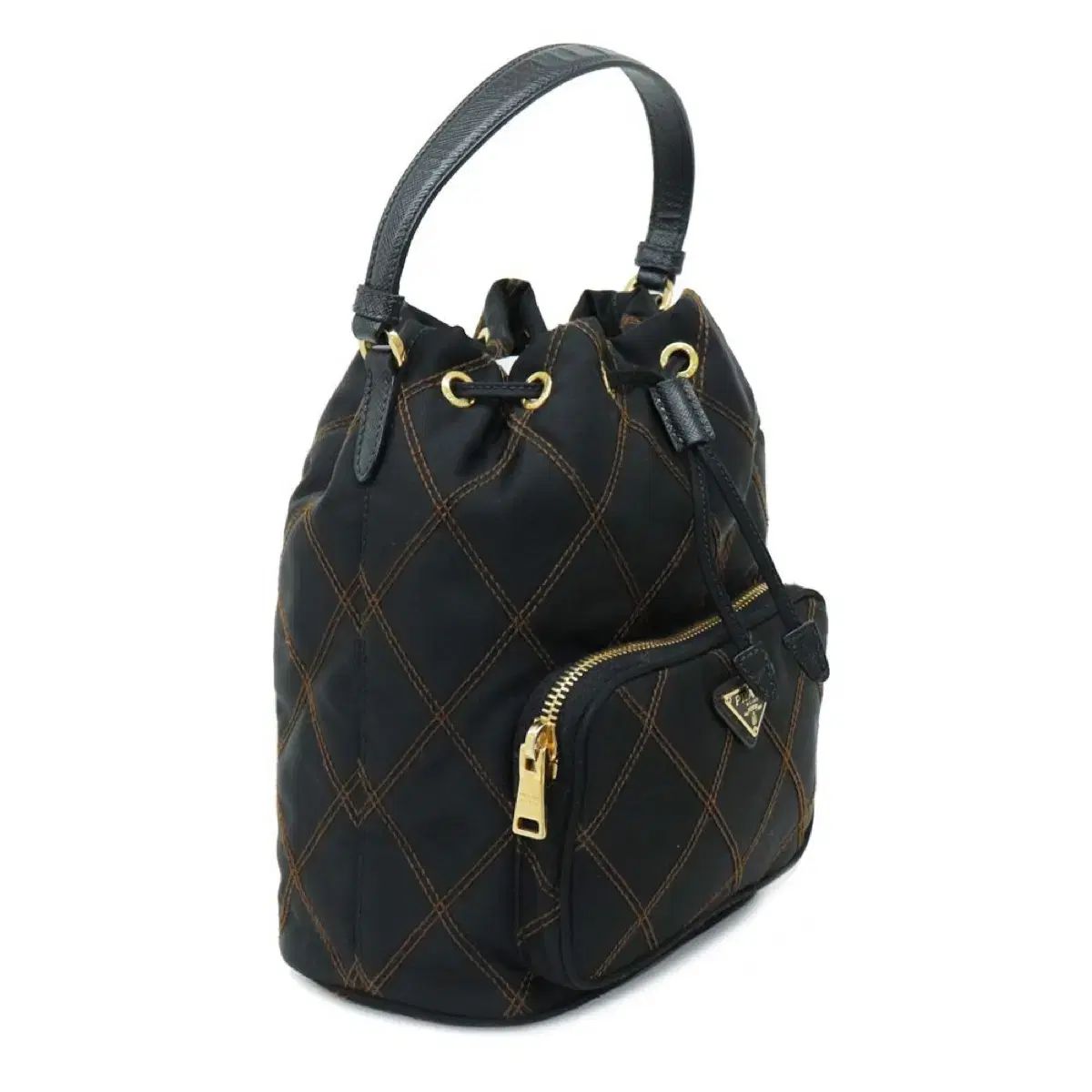 新品未使用PRADA ブラック バケットバッグ 限定版 PRADA(プラダ) 正規品 ブラウン ステッチ バケットバッグ