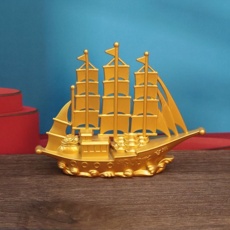 金色の帆船立体装飾品 24KGP 幸運の宝船 H17インチ ヴィンテージ