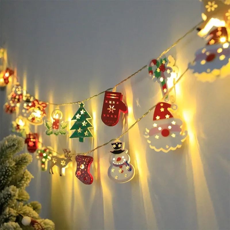 クリスマスのLEDライトストリング、santalaus、elk、snowman、xmasの装飾、新年の装飾、ギフト、2023