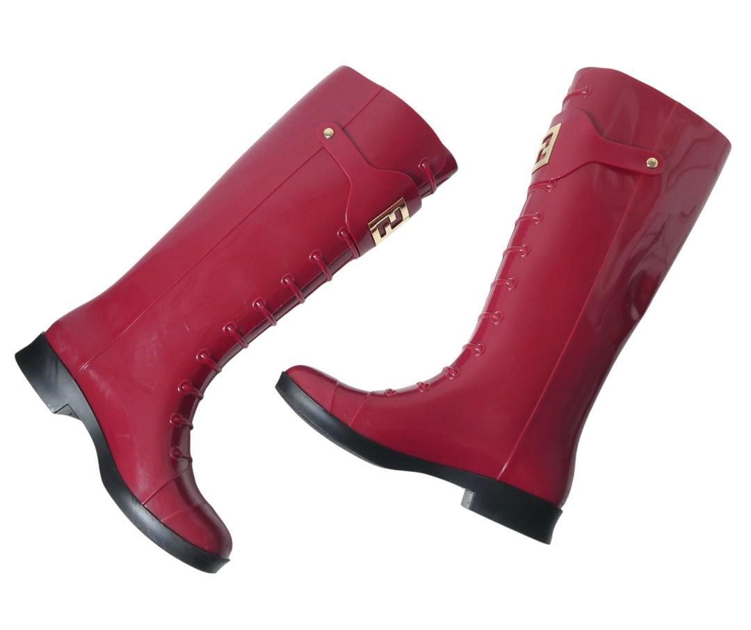 リサFendi フェンデイ　ロゴプリント 長靴 マルチカラー　レインブーツ リサ様専用Fendi フェンデイ ロゴプリント 長靴 マルチカラー レインブーツ