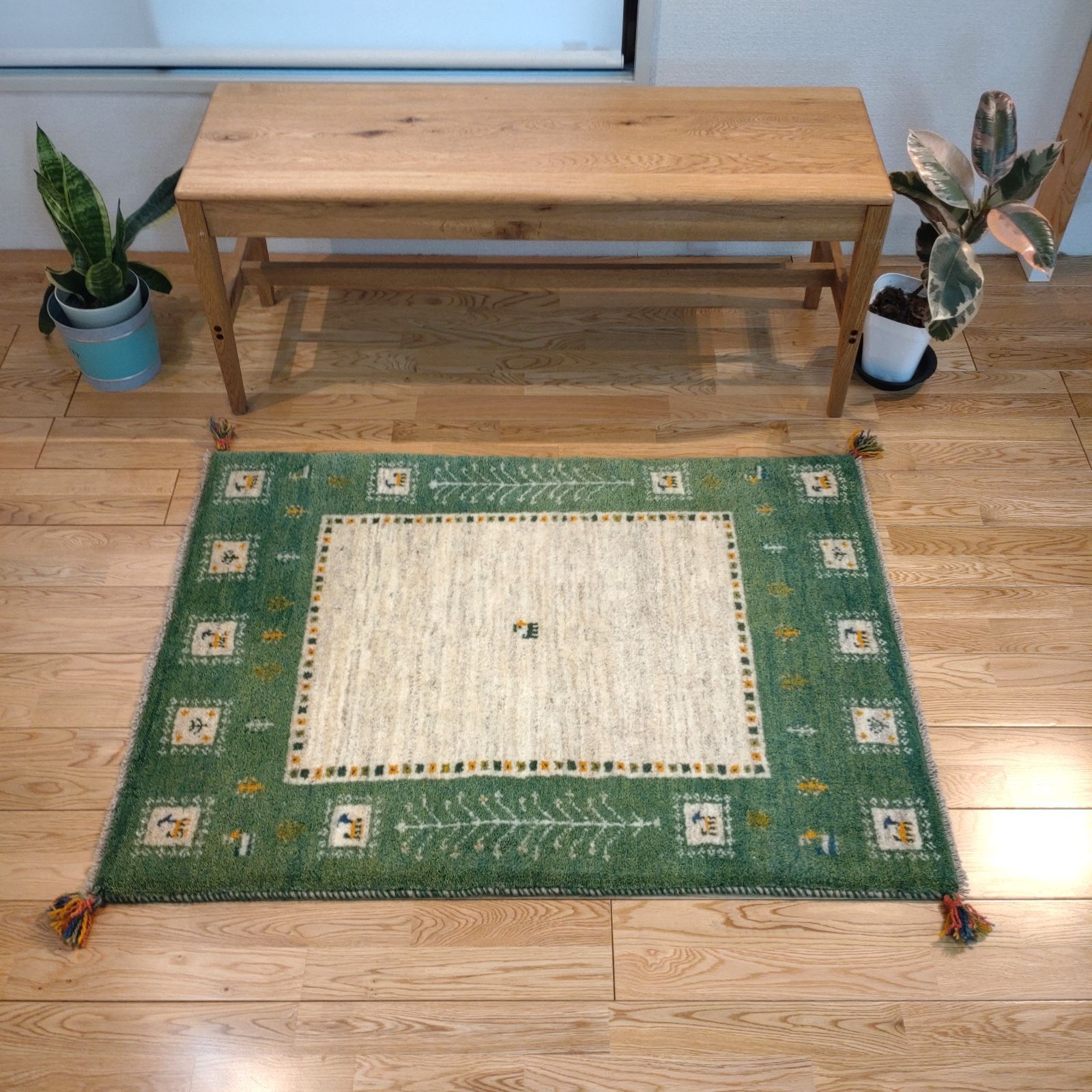 ペルシャ ギャッベ 玄関マット大 115x85cm 生命の木 グレー 緑