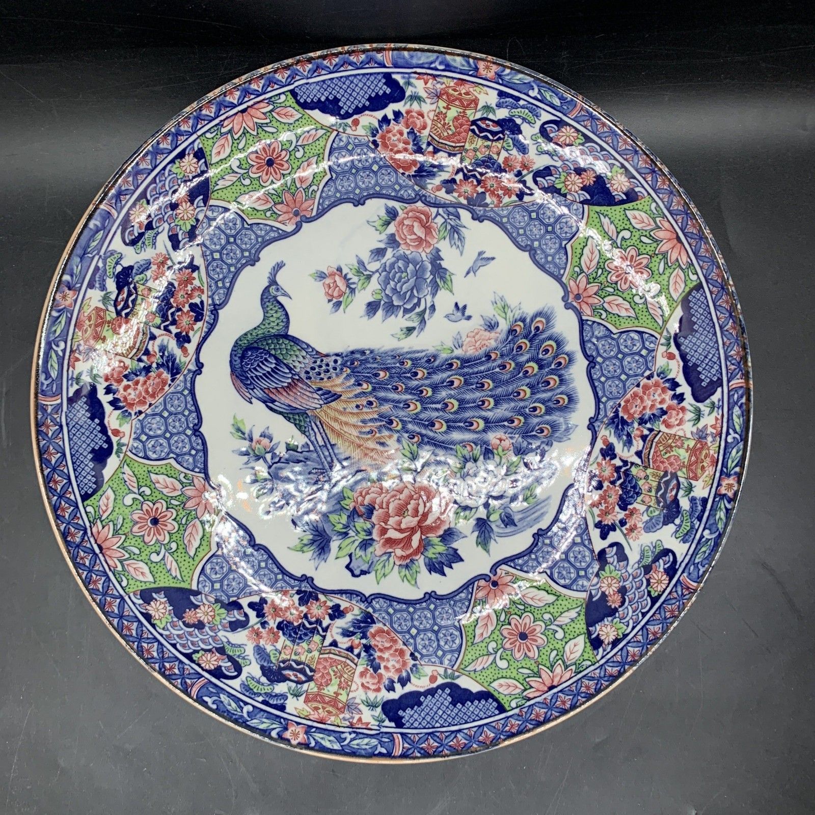 伊万里焼の印判　大皿　30cm 古伊万里 染付 印判大皿 (桜 鳳凰紋様) 7寸皿 飾り皿 盛り皿 い