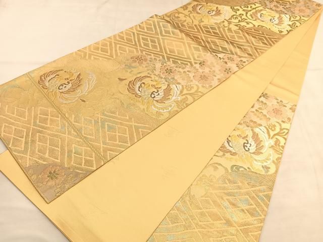 平和屋着物◎六通柄袋帯 鳳凰花唐草文 青銅金唐織 引箔 正絹