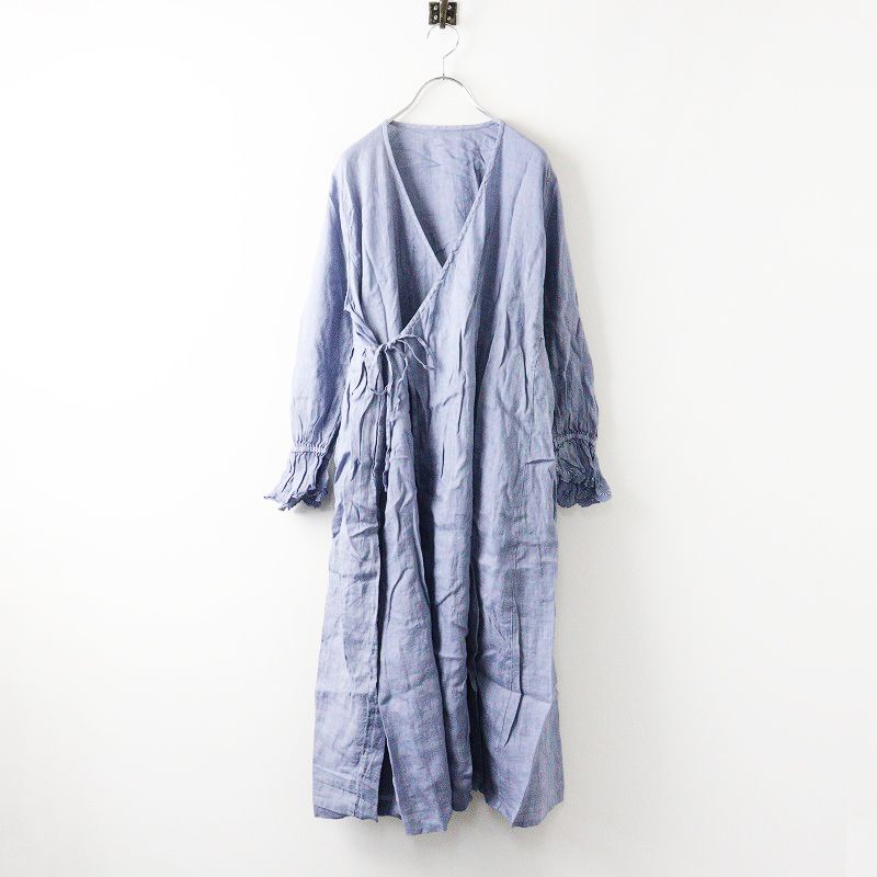 定価3万 2020AW ネストローブ nest Robe リネンスカラップ刺繍ワンピース F/ブルー カシュクール フレア◇【2400013943031】