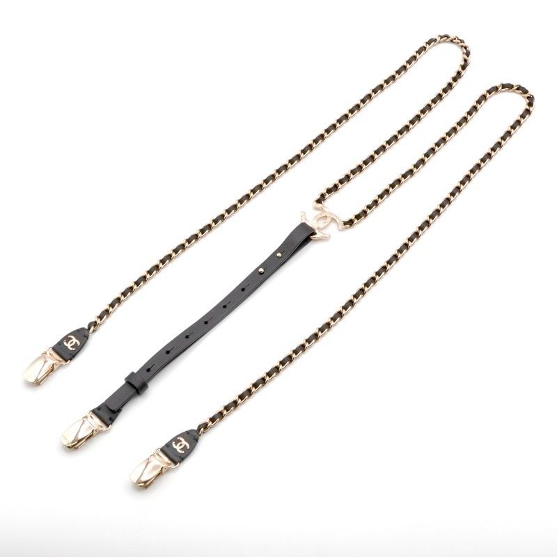 シャネル CHANEL サスペンダー ブラック シルバー ココマーク チェーン