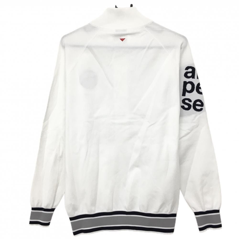 美品】アンパスィ ニットジャケット 白×グレー ロゴ刺しゅう メンズ L
