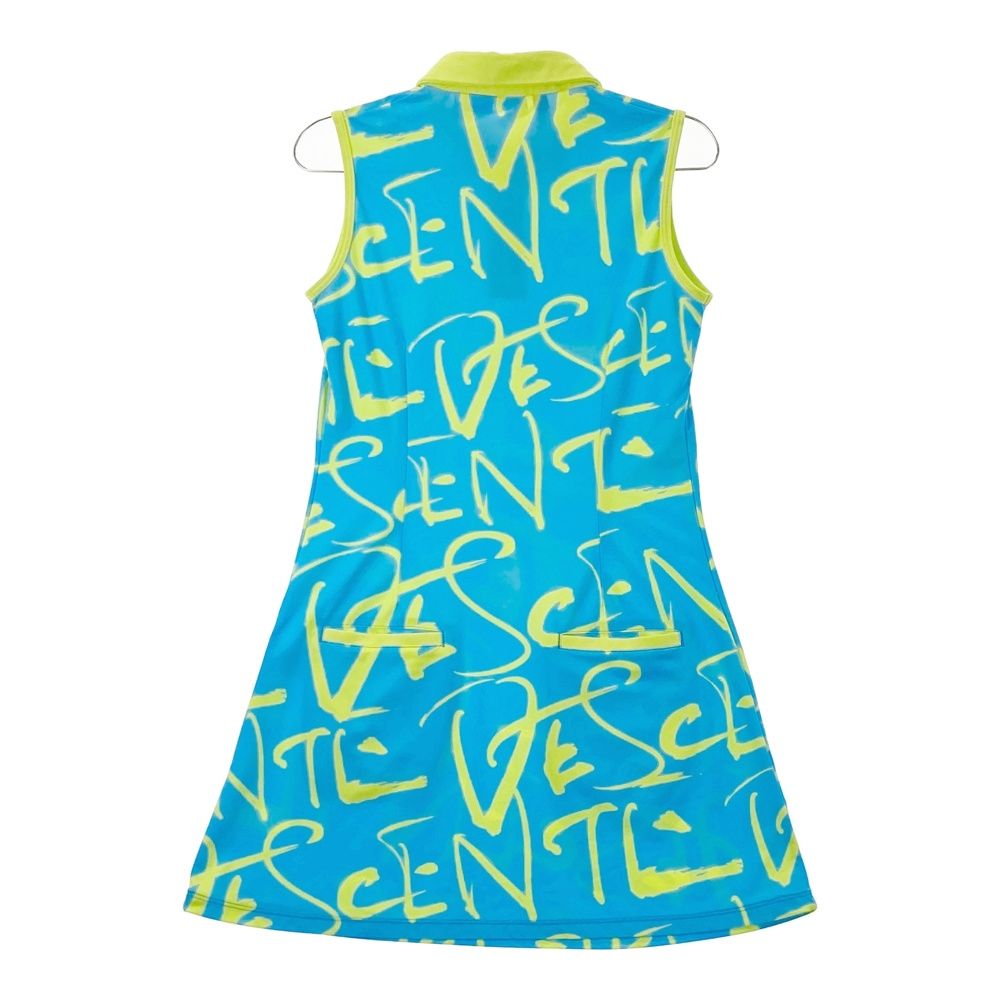 サイズ M DESCENTE GOLF デサントゴルフ ×万美collection ノースリーブワンピース 総柄 ブルー系 240101454291 ゴルフウェア レディース ストスト