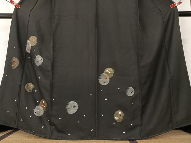 平和屋着物○訪問着 駒刺繍 夜桜 黒地 金彩 正絹 逸品 AAAZ0107zg