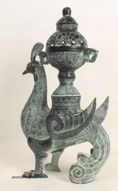 香炉 鳳 置物 鑑賞 ♥ 工芸品 合金製 美術品 Lサイズ