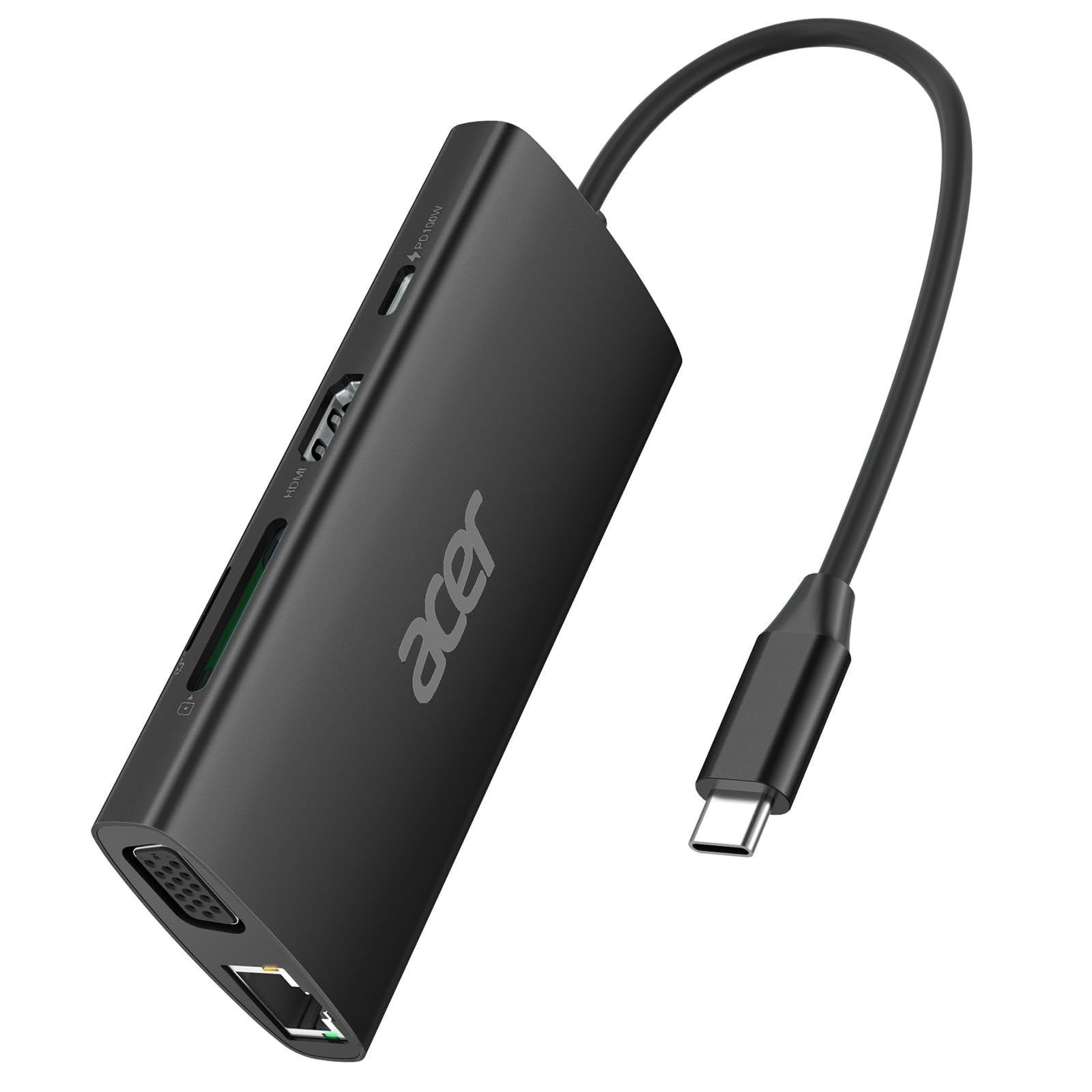 Acer USB C ハブ HDMI 9-in-1 データ ハブ 4K HDMIポートPD100W1080p VGAポート 5Gbps 高速データ転送 USB C ポート Type-Cアダプター イーサネット LAN ポートSDカードリーダー US