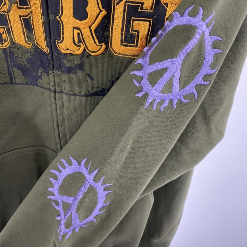 中古】X-LARGE CAMPUS ZIP UP HOODED SWEATSHIRT サイズL カーキ