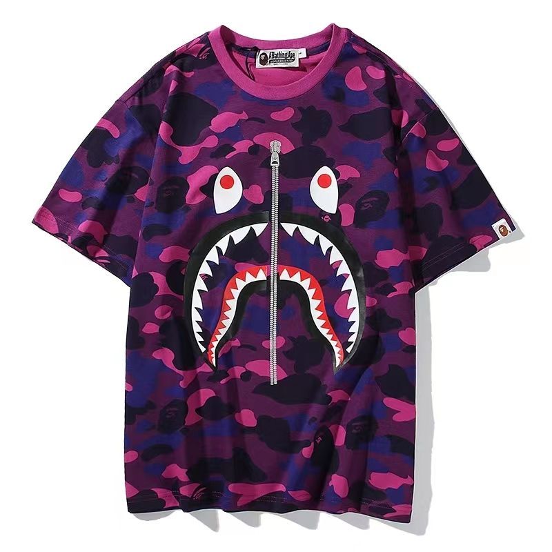 A BATHING APE アベイシングエイプシャーク迷彩Tシャツ半袖パープルM