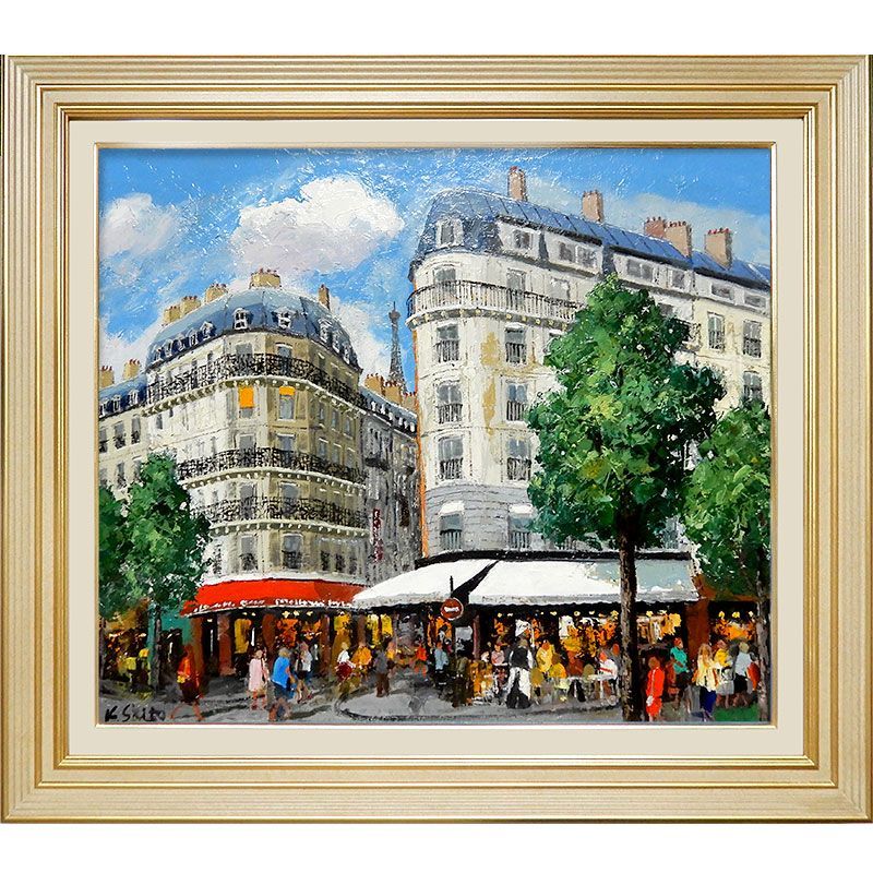 斉藤要 油絵 絵画 パリのカフェ - その他