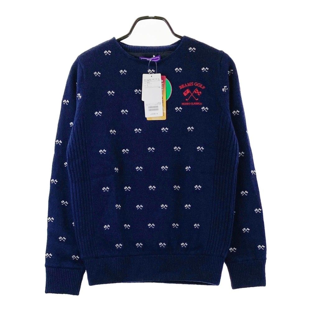 サイズ：S BEAMS GOLF ビームスゴルフ 裏地付き 長袖ニットセーター 刺繍総柄 ネイビー系 [240101330487] ゴルフウェア メンズ ストスト