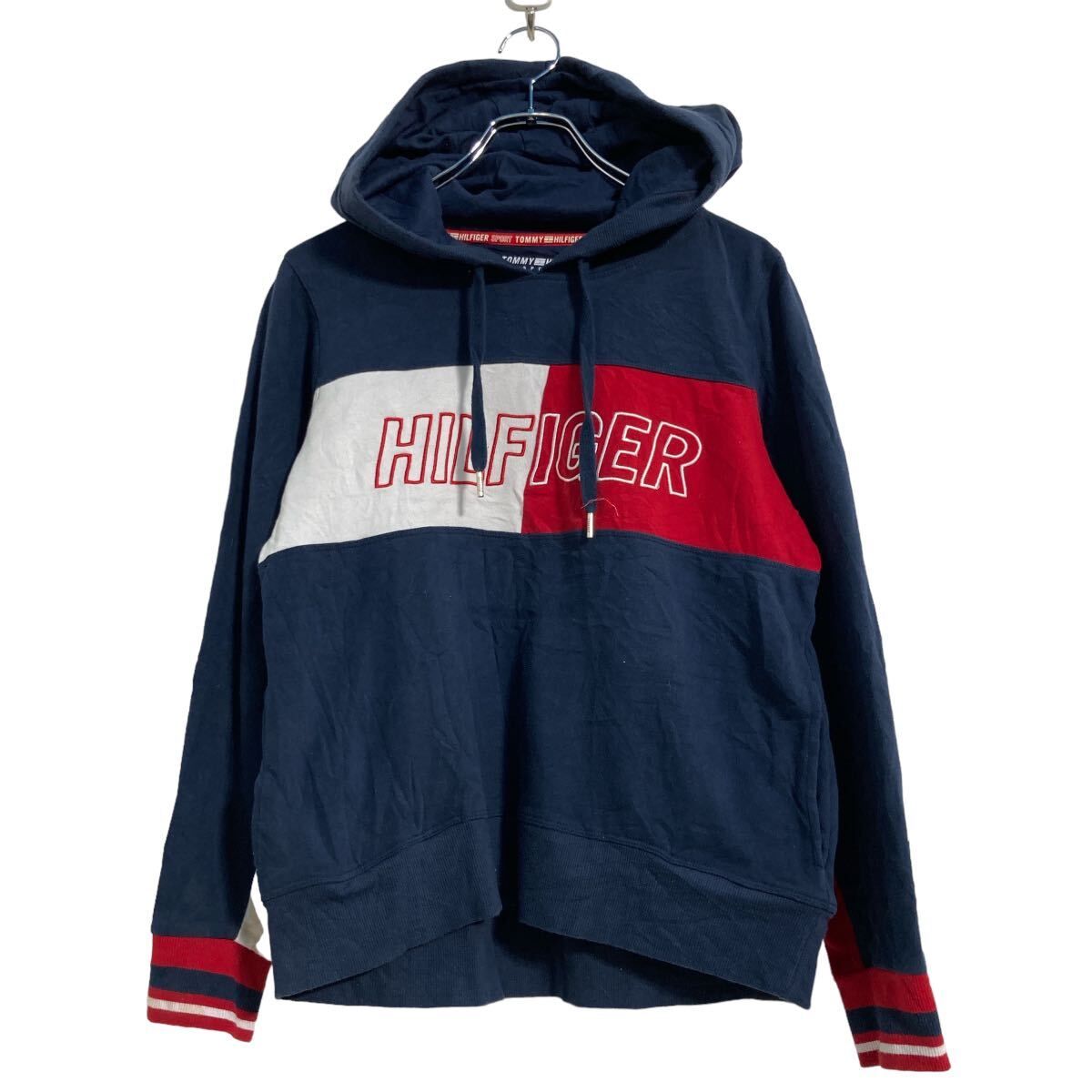 TOMMY HILFIGER ロゴ スウェット パーカー M ネイビー レッド ホワイト トミーヒルフィガー プルオーバー 古着卸 アメリカ仕入 a608-6335