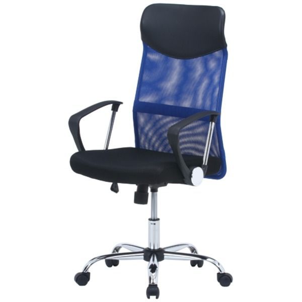 オフィスチェア デスクチェア 幅60cm ブルー ガス圧昇降機能 肘付き キャスター付 メッシュハイバックチェア 在宅ワーク 組立品 代引不可