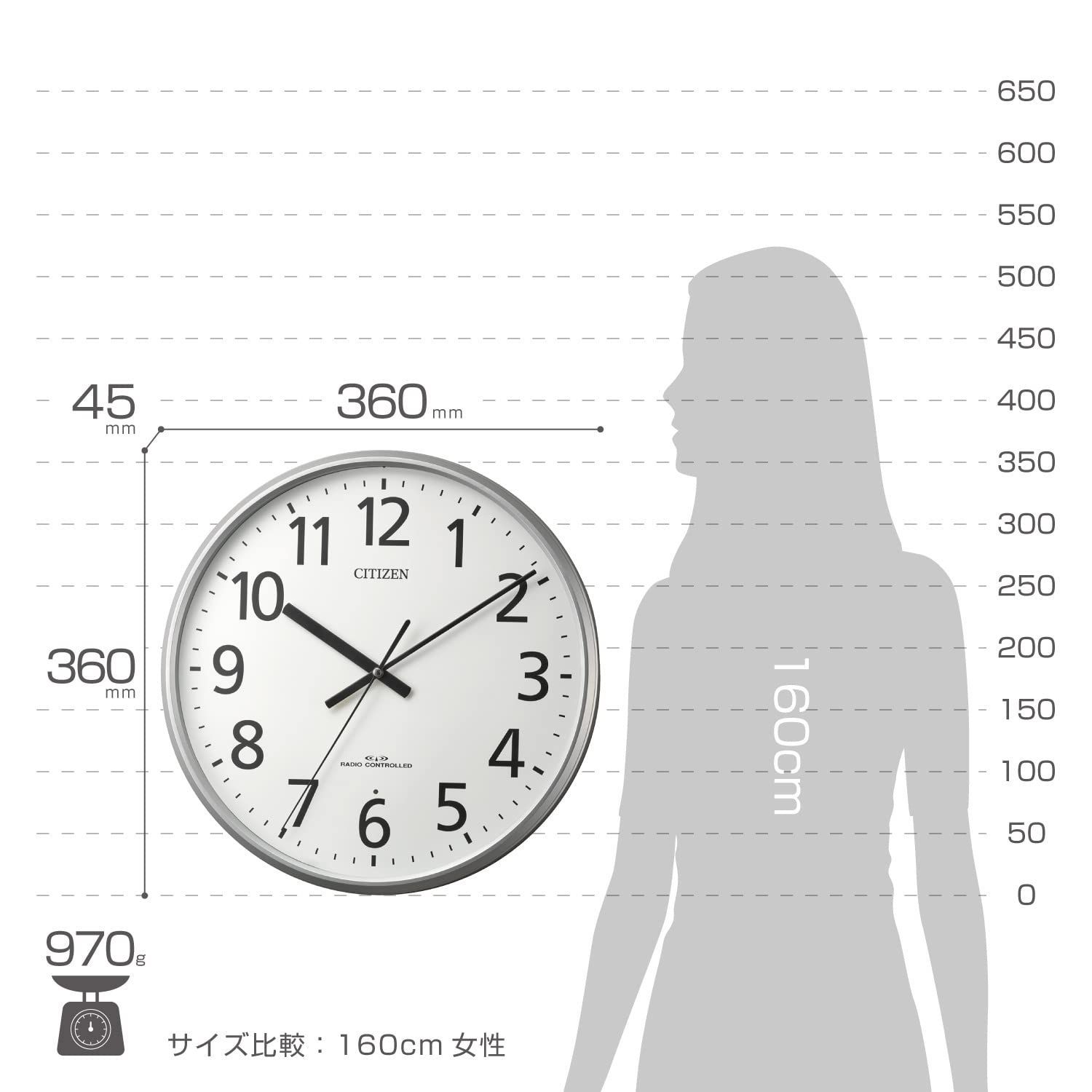 リズム(RHYTHM) 掛け時計 電波時計 オフィス 屋内用 静音 連続秒針