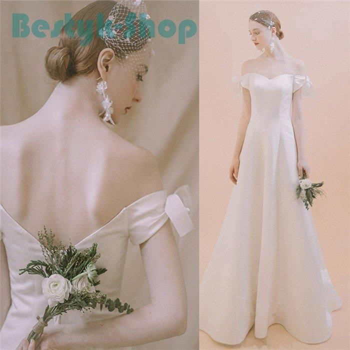 オフショルダー ウエディングドレス 二次会 Aライン ブライズメイド服 花嫁 結婚式 披露宴フォマールドレスお姫様 着痩せ 20代30代40代 ブライダル 白い