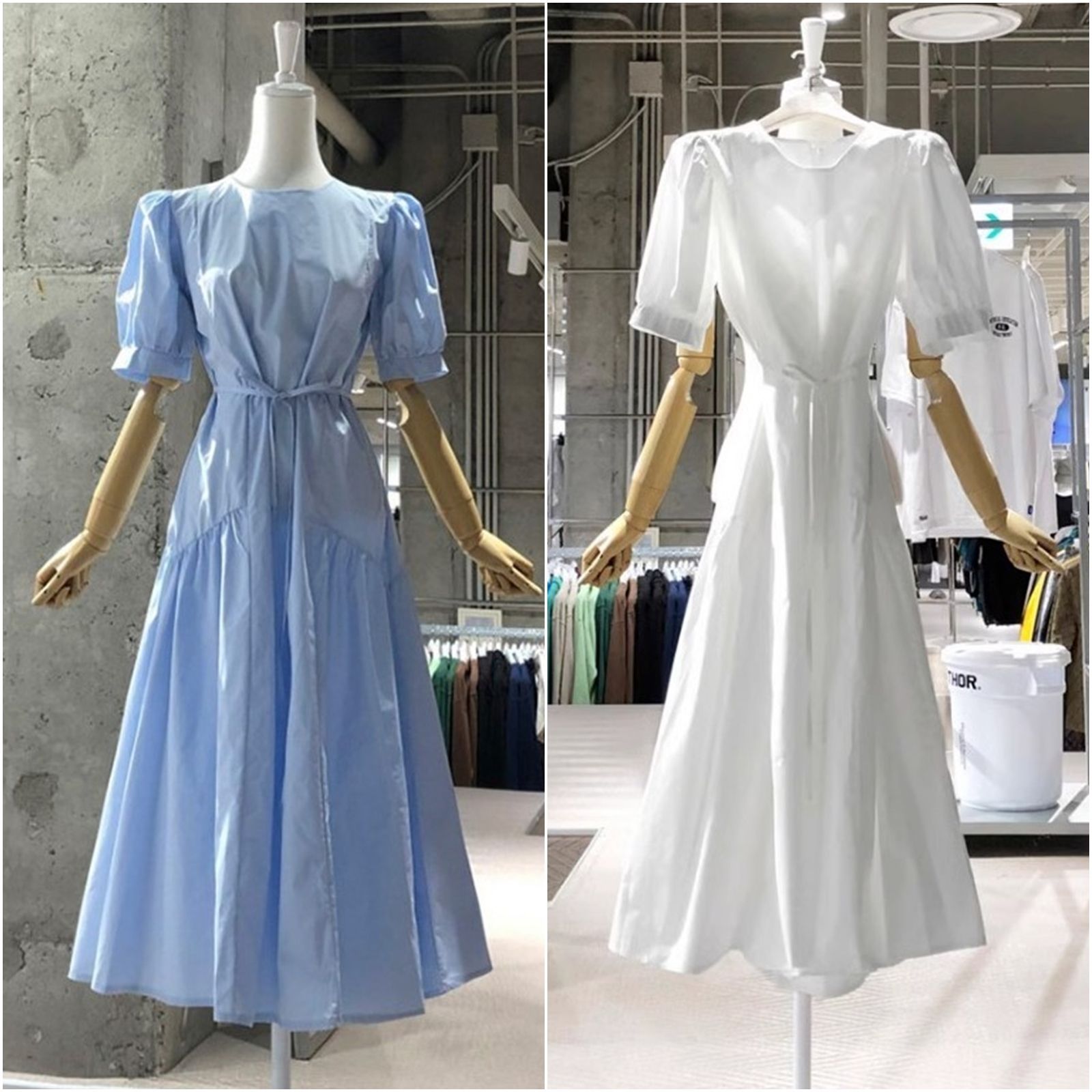 ワンピース パフスリーブ ロング フ ハイウエスト シンプル
