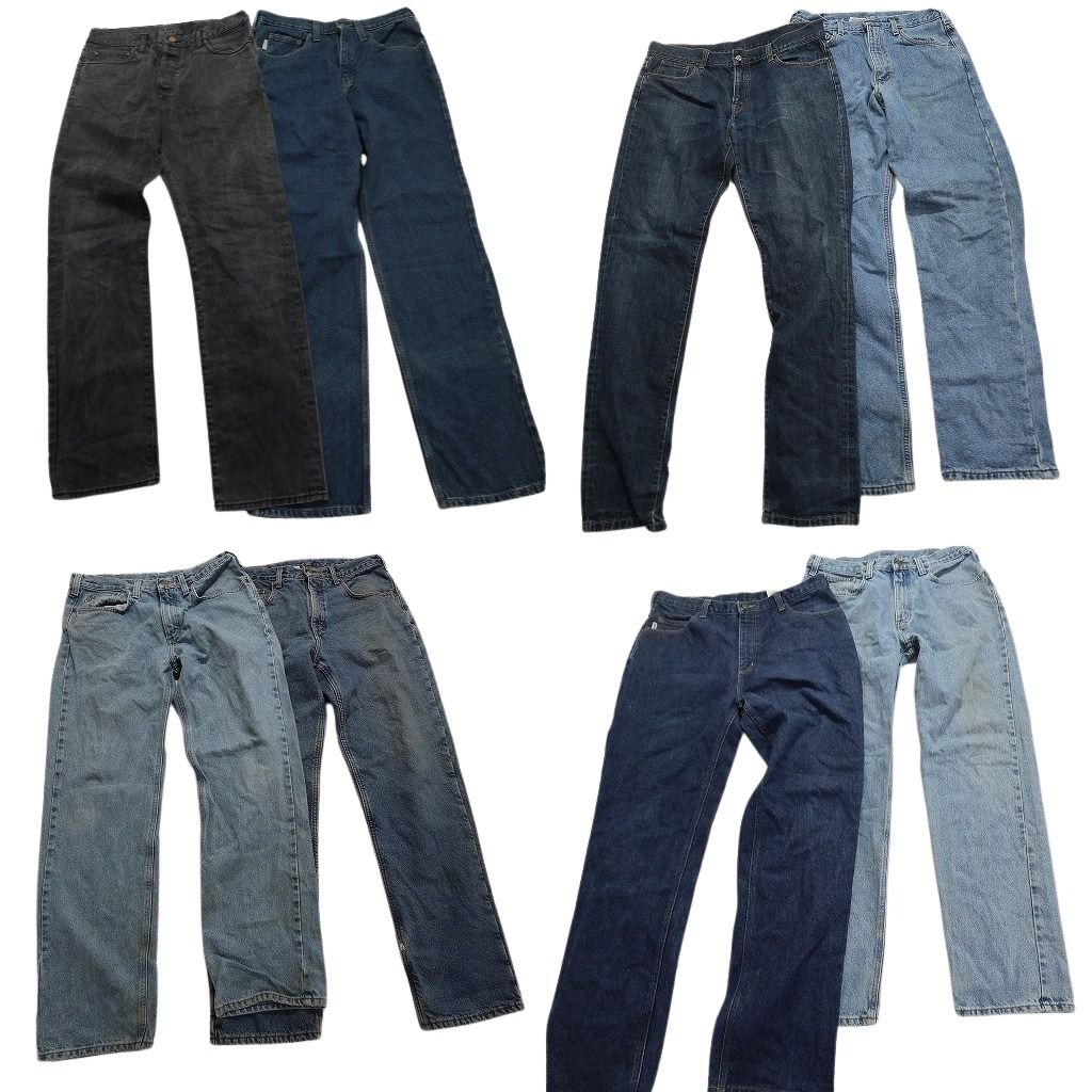 古着卸 カーハート Carhartt パンツ 8枚セット メンズ 34 |35 |36 ブラックデニム インディゴ フェード 古着 NA5799