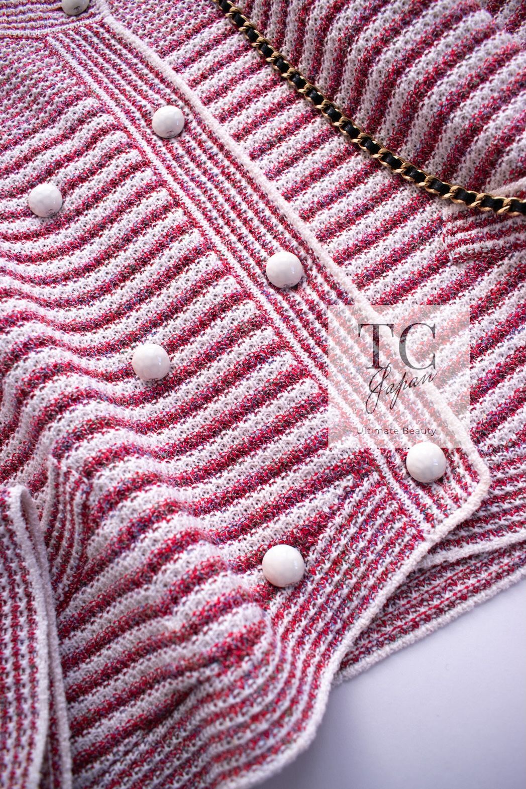 シャネル カーディガン CHANEL レッド ストライプ 春夏 サマー
