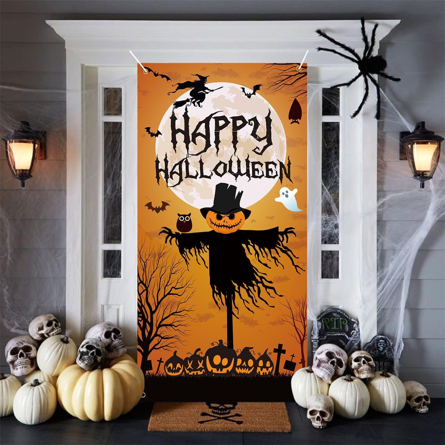 ハロウィーンのお祭りのための花輪怖いカラフルなドア花輪