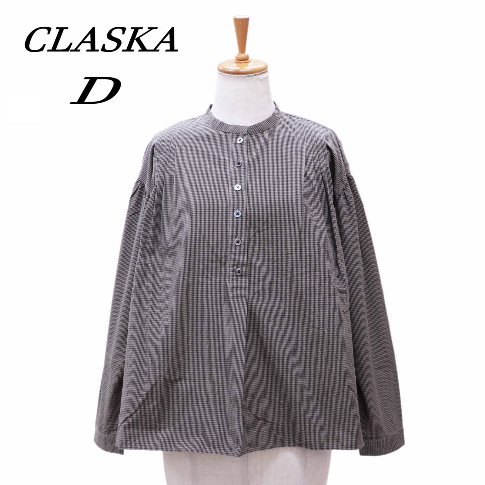 1385　CLASKA クラスカ D ディー 長袖タックチェックブラウス CLASKA クラスカ D ディー 長袖タックシャツ 38 コットン 茶系