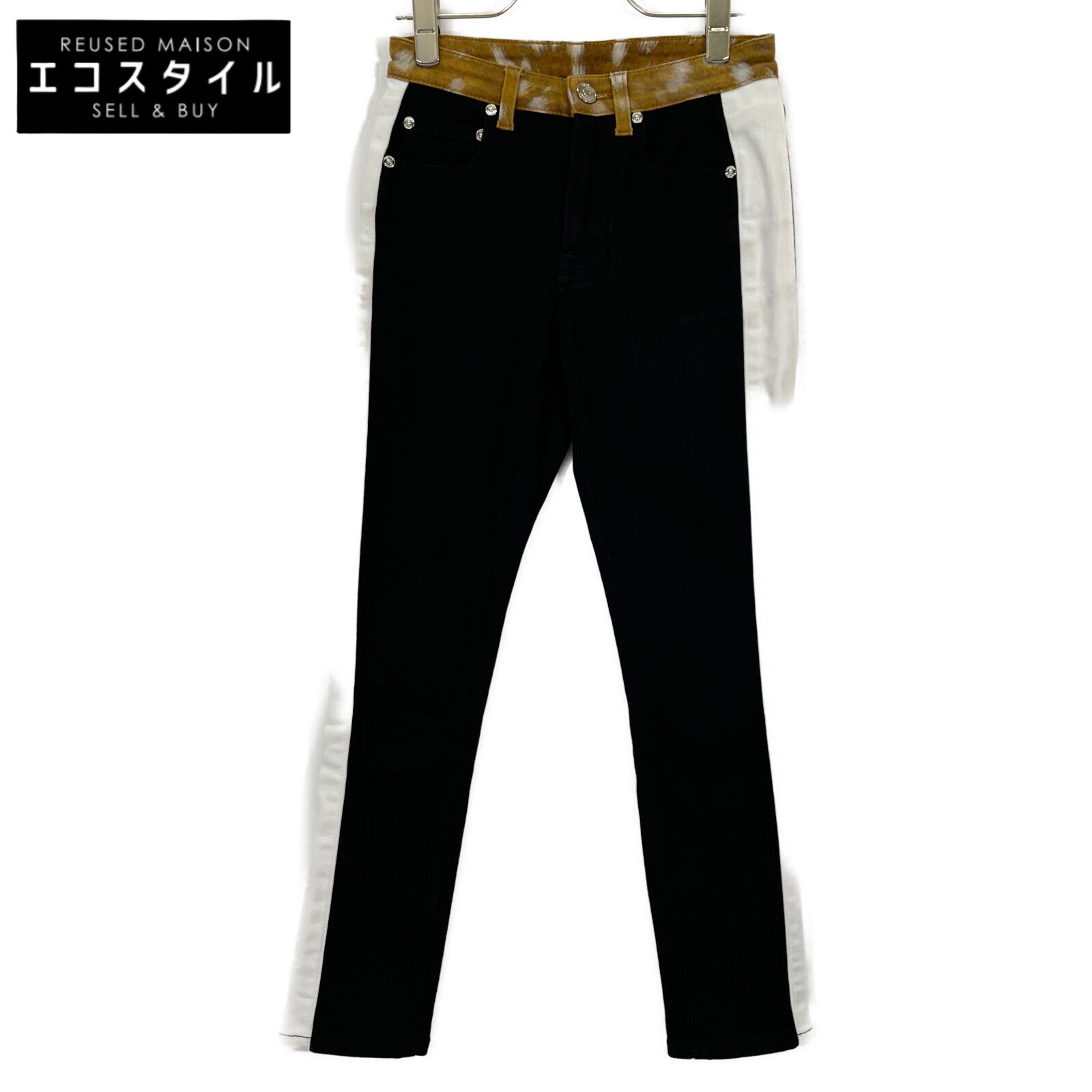 BURBERRY バーバリー 8016385 ﾌﾞﾗｯｸ×ﾎﾜｲﾄ ｻｲﾄﾞﾗｲﾝﾃﾞﾆﾑﾊﾟﾝﾂ 26