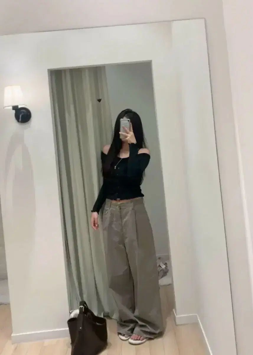 【 特価セール-SALE】 ヌアヌア カーキ 片あご ワイド ロング スラックス パンツ